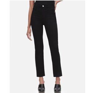 FRAME Le High Straight Cropped Jeans Film Noir 25 Black High Rise STRETCH DENIM